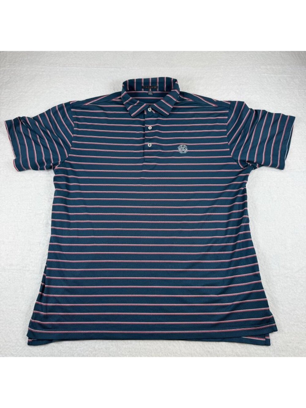 Peter Millar Polo Shirt Mens Size L Green Striped Summer Comfort Golf Stretch